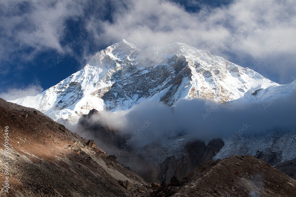 Mount Makalu with clouds, Nepal Himalayas