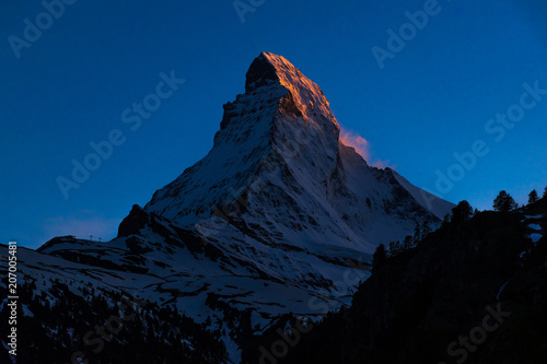 Twilight time of Matterhorn mountain Switzerland Alps