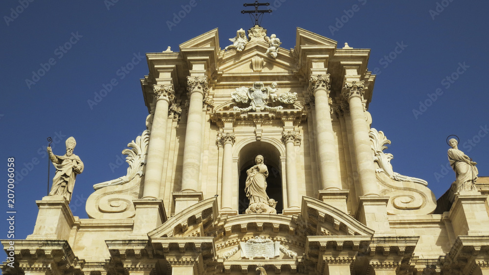View of The Cathedral of Syracuse: The ancient Duomo di Siracusa is an UNESCO World Heritage Site, Sicily, Italy