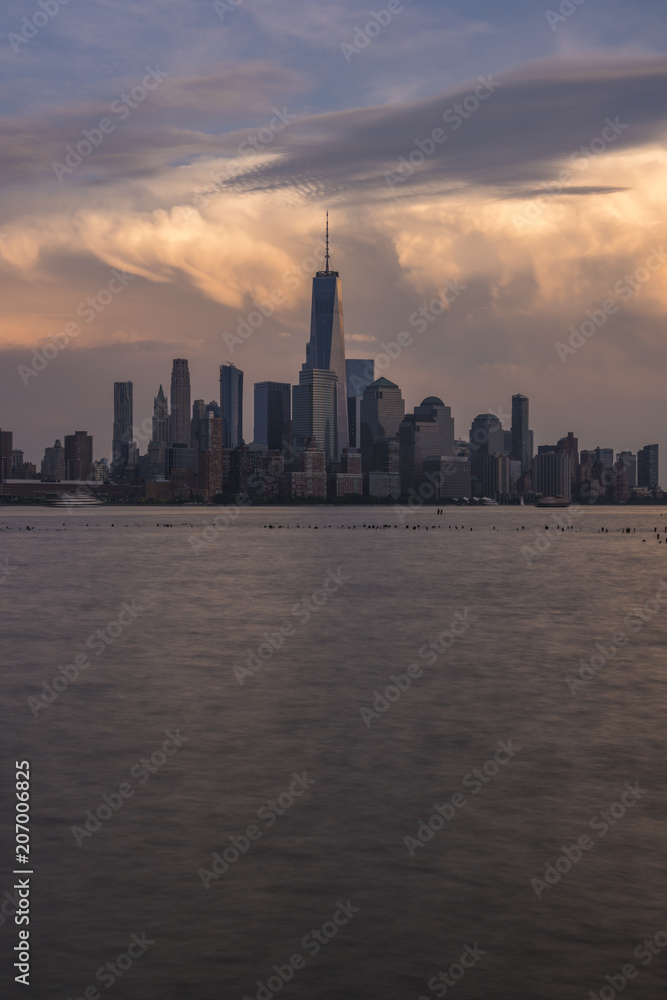 Evening New York City skyline viewed from Hoboken, New Jersey
