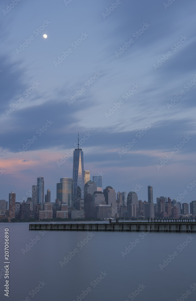 Amazing sky at sunset. New York City skyline viewed from Jersey City, New Jersey