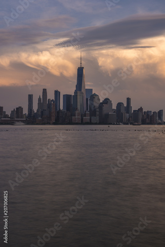 Evening New York City skyline viewed from Hoboken  New Jersey