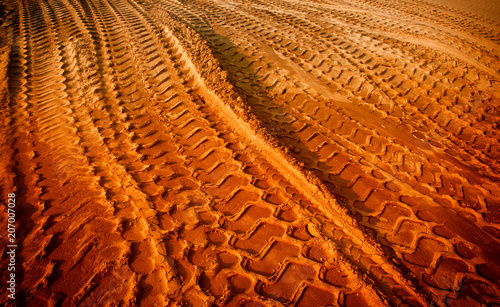 Tire tracks on the sand