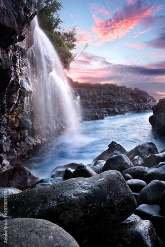 Waterfall at Queen's Bath during Sunset, Kauai, Hawaii photo