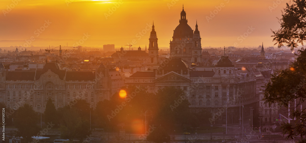 Fototapeta premium Sunrise over Skyline of Budapest, Hungary 