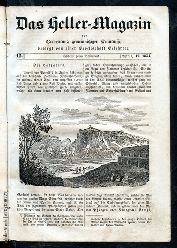 Solfatara, shallow volcanic crater at Pozzuoli, near Naples (from Das Heller-Magazin, April 12, 1834)