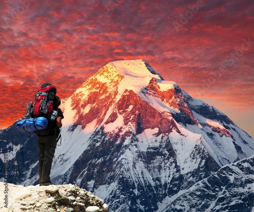 Mount Dhaulagiri with climber or tourist