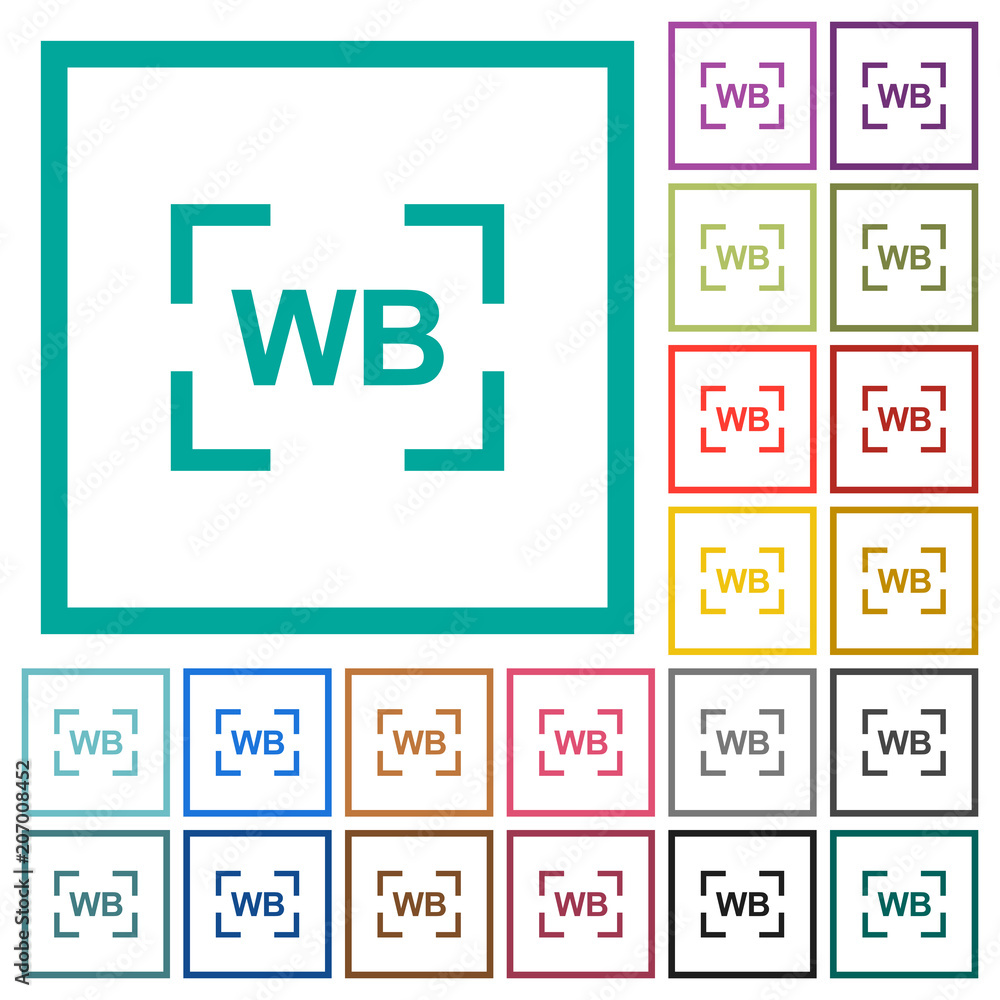 Camera white balance setting flat color icons with quadrant frames Camera white balance setting flat color icons with quadrant frames
