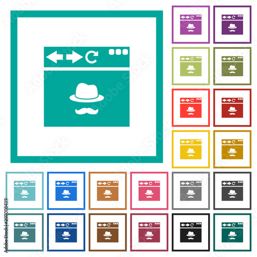 Browser incognito window flat color icons with quadrant frames