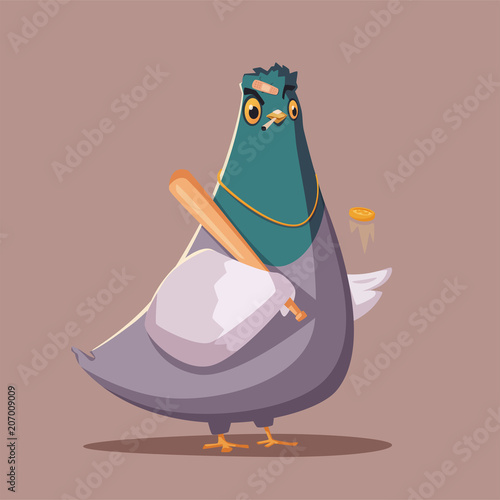 Thug life. Bandit pigeon. Criminal character. Cartoon vector illustration