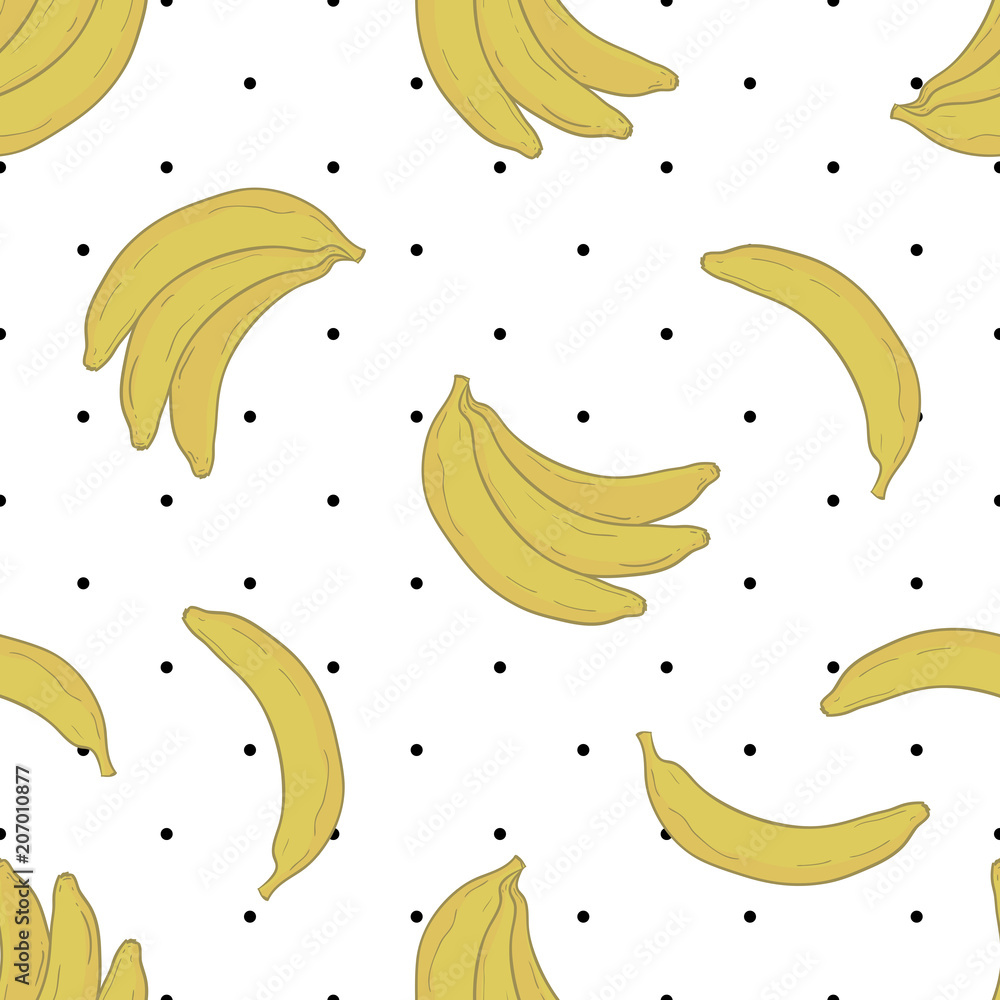 Beautiful vector hand drawn seamless pattern. Banana fruit. Illustration
