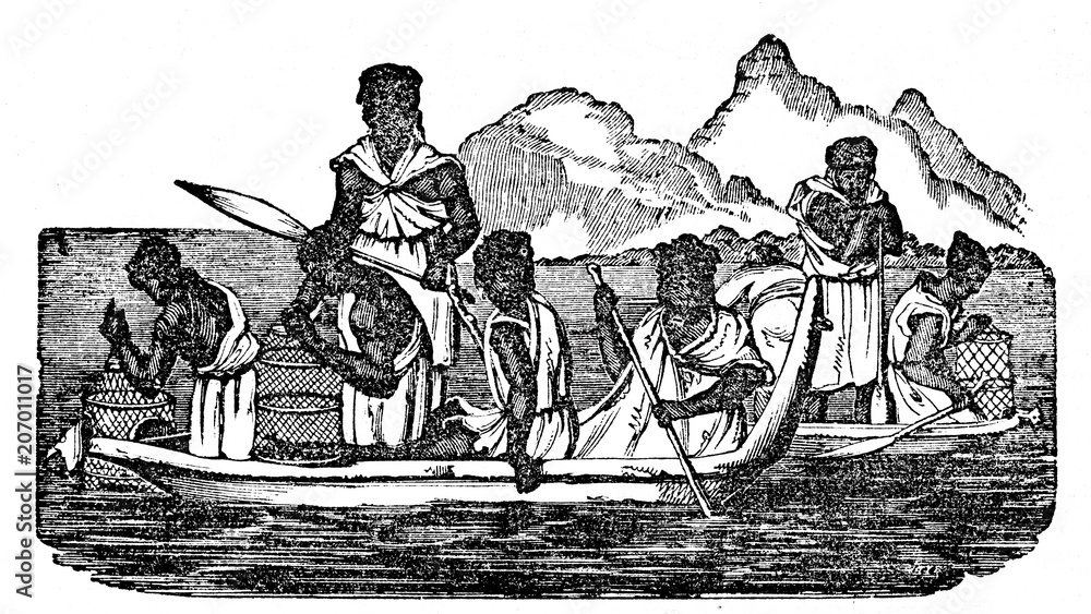 Obraz New Zealanders (Māori) are fishing (from Das Heller-Magazin, April 5, 1834)