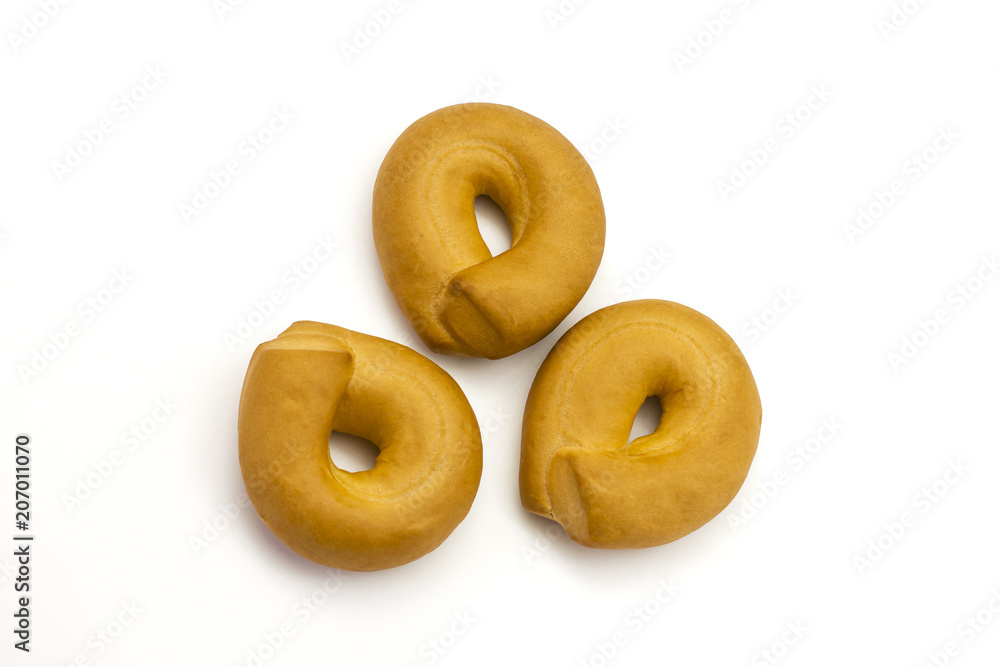 Fresh bagels cookies on white background, close up, isolated Fresh bagels cookies on white background, close up, isolated
