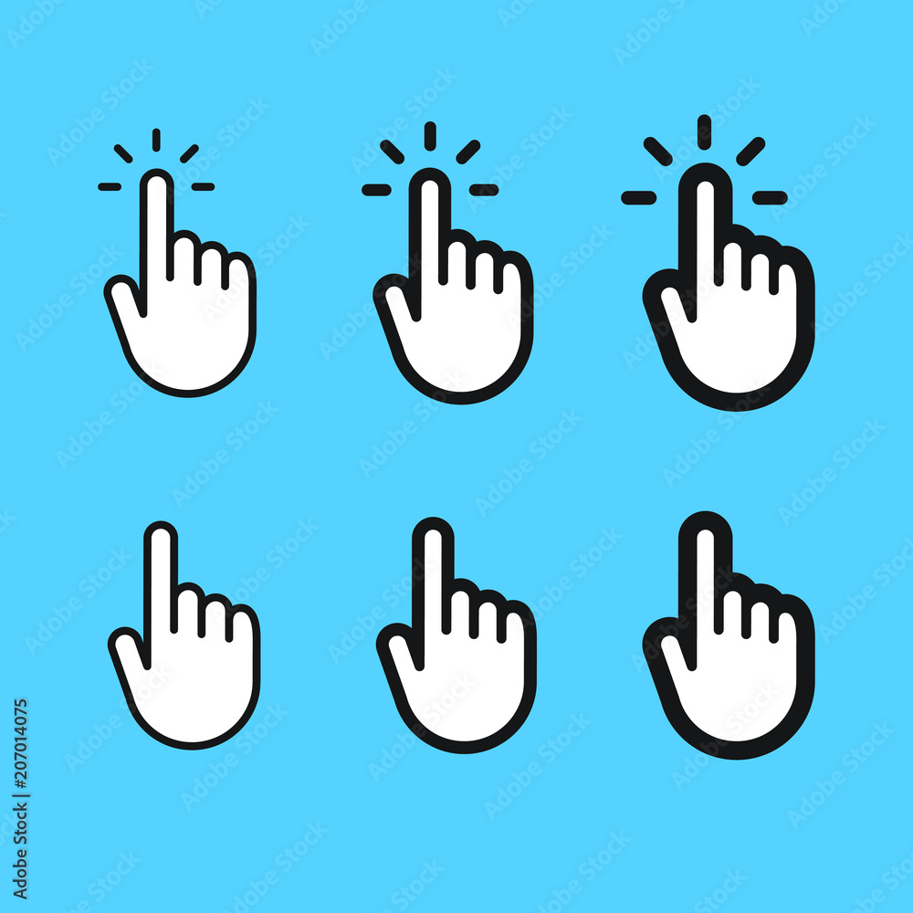 Obraz premium Hand clicking icon, cursor linear vector collection