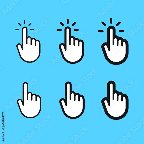 Hand clicking icon, cursor linear vector collection