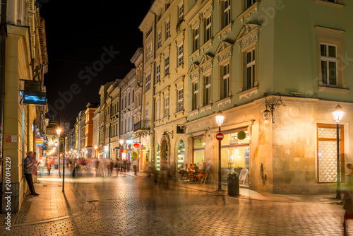 streets of night Krakow, European architecture