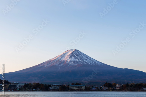 Mt Fuji at sunrise veiw from lake kawaguchiko, Yamanashi,Japan.