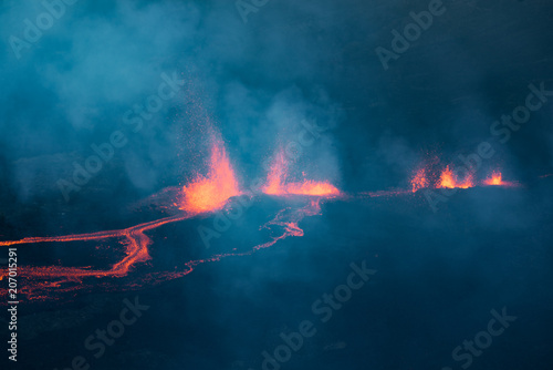The Piton de la Fournaise volcano during an eruption in Reunion Island