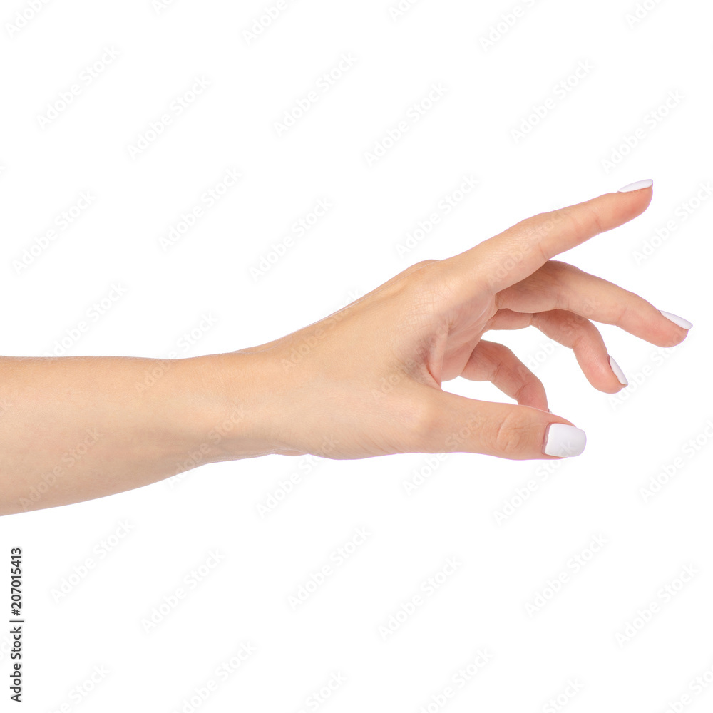 Female hands showing finger on a white background isolation Female hands showing finger on a white background isolation