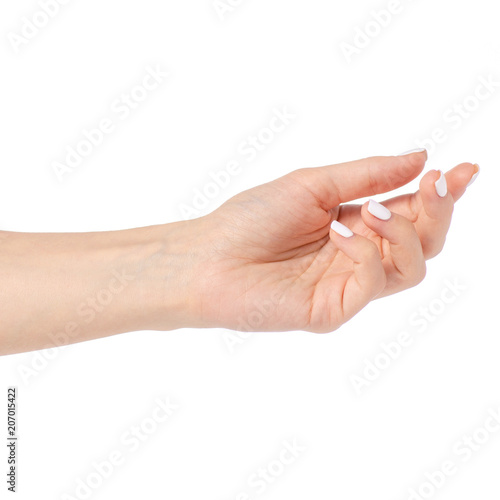 Empty open woman hand on white background isolation