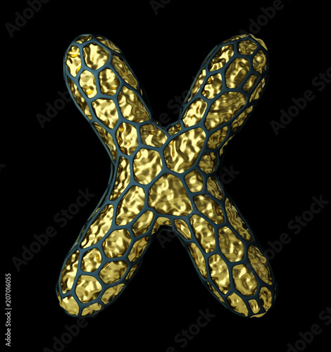 Letter X made of natural snake skin texture. 3D rendering