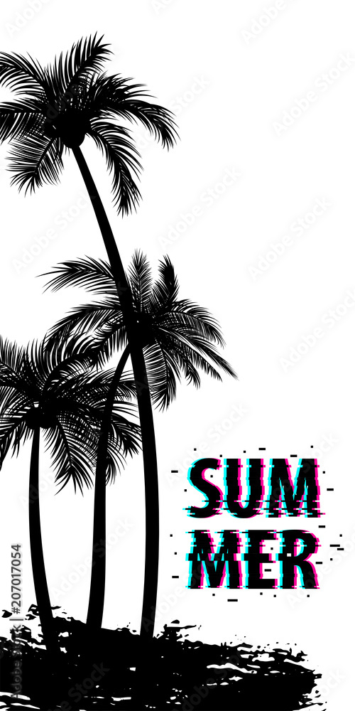 Fototapeta premium Summer time palm tree banner poster