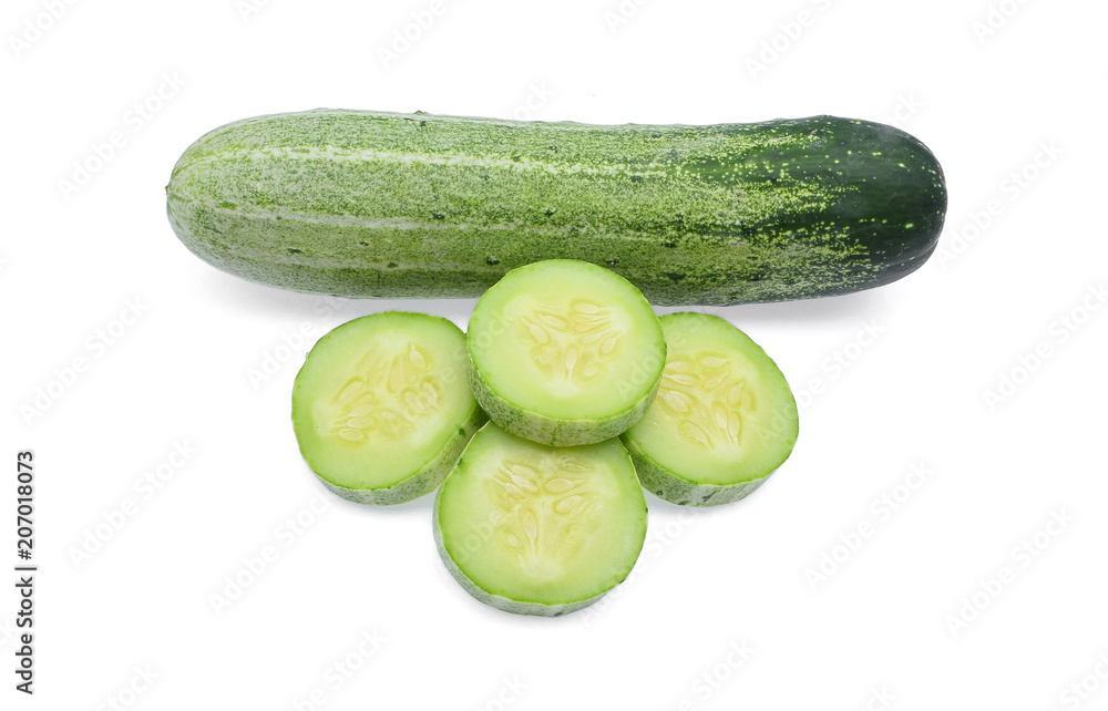 whole and sliced of cucumber isolated on white background whole and sliced of cucumber isolated on white background
