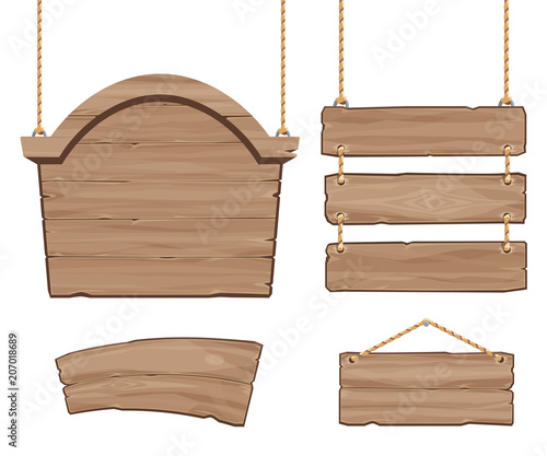 Fototapeta Naklejka Na Ścianę i Meble -  Old wooden boards for messages. Set of vector banners with natural wood texture isolated on white
