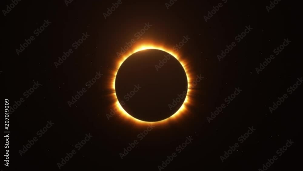 Solar Eclipse with Light Rays over Starry Sky Loop