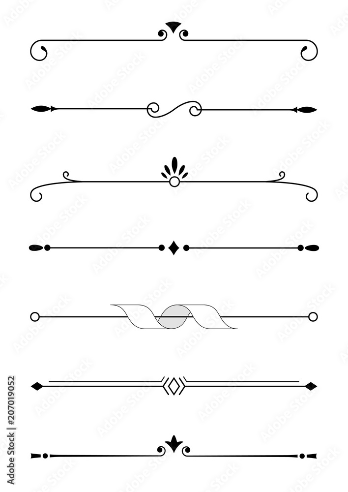 Calligraphic decorative elements in vector format. Design elements for page decoration