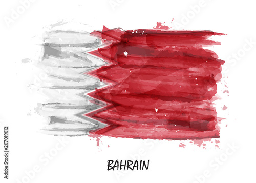 Realistic watercolor painting flag of Bahrain . Vector