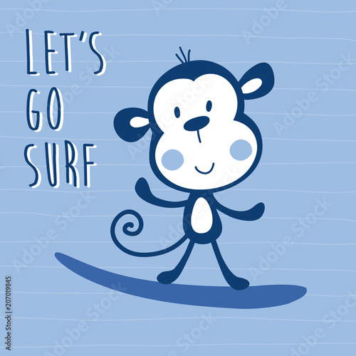 cute surfing monkey vector illustration