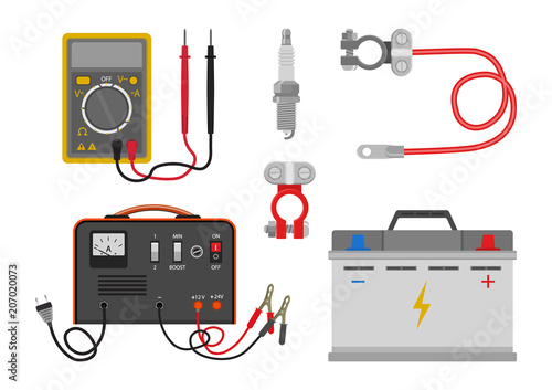 Vector illustration. Set of car electrical equipment.