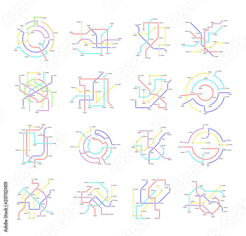 Metro Map Signs Color Thin Line Icon Set. Vector