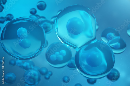 Obraz na plátně 3D Rendering human or animal cells on blue background