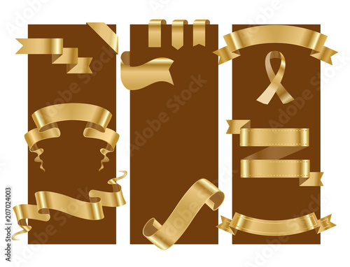 Golden ribbon tape banner flag cards bow classic glossy scroll vector illustr...