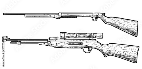 Air rifle illustration, drawing, engraving, ink, line art, vector