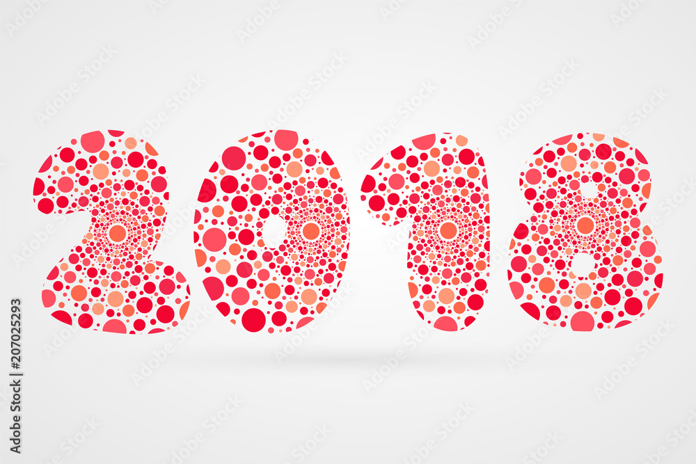 2018 Year abstract vector illustration. Bubbles symbol for celebration. Decorative sign with circles. Red pink funny decoration element for design 2018 Year abstract vector illustration. Bubbles symbol for celebration. Decorative sign with circles. Red pink funny decoration element for design