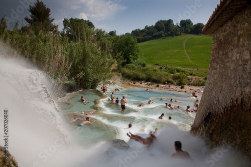 Quadro su tela natural spa with waterfalls and hot springs at Saturnia thermal baths, Grosseto,