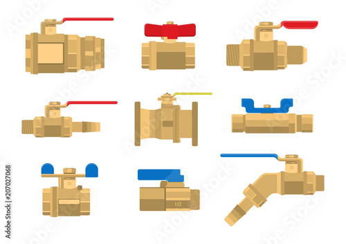 Vector set ball valve on white background.