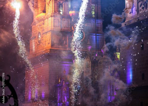 Cathedral and fireworks photo