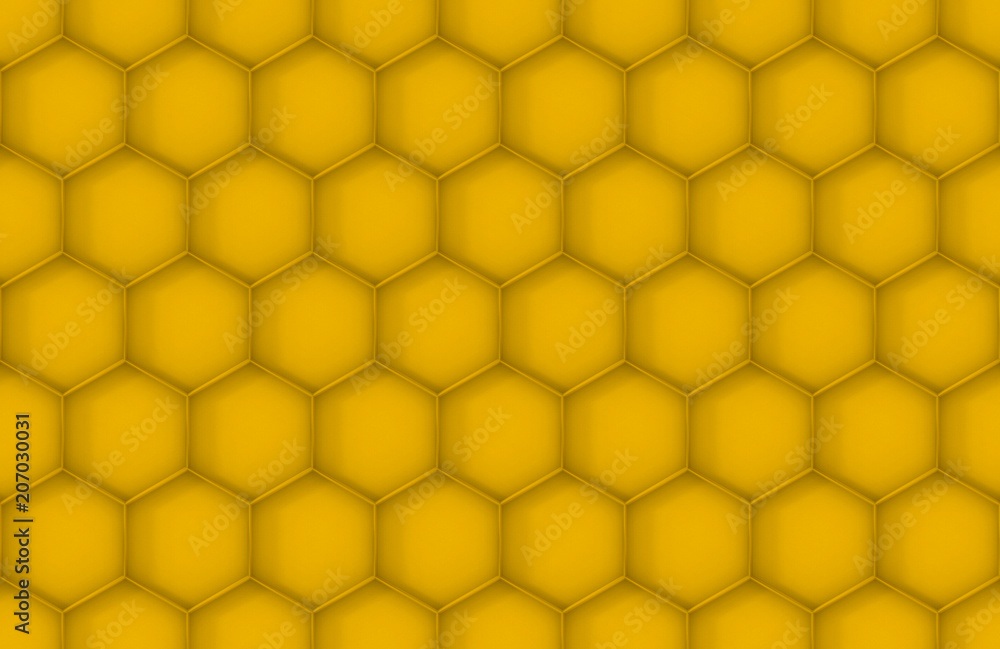 3d rendering. seamless Yellow bee hive or honeycomb wall texture background.