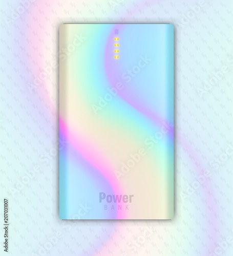 powerbank lies on holographic foil background