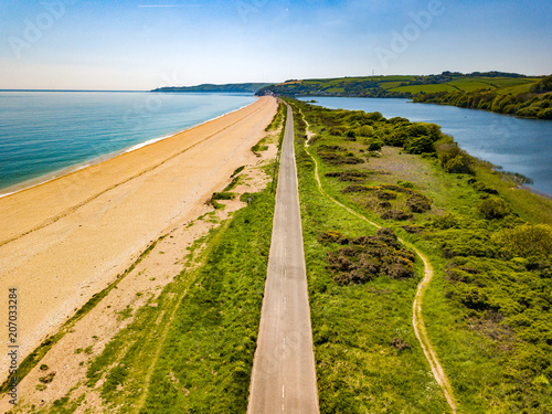 An aerial view of Slapton Sands in Devon UK
