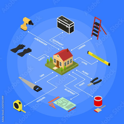 Home Repair Concept Isometric View. Vector