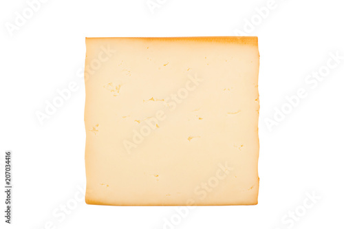 one smoked cheese slice on white background