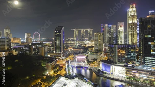 Wallpaper Mural  Elevated view over the Entertainment district of Clarke Quay, the Singapore river and City Skyline, South East Asia, Time lapse Torontodigital.ca