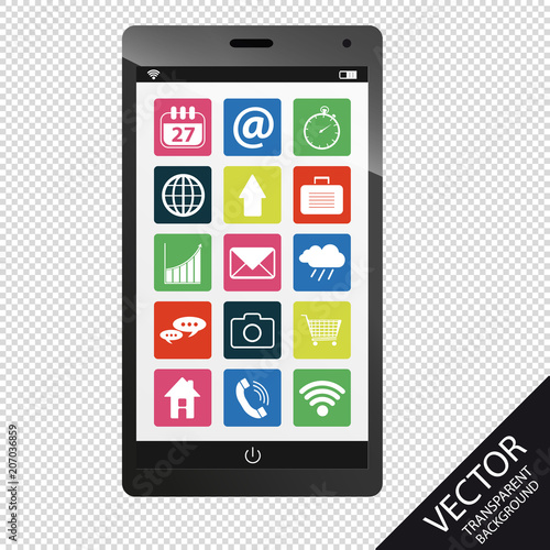 Smartphone mit App Symbolen - Freigestellt auf transparentem Hintergrund