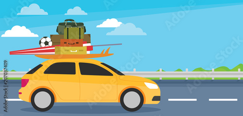 Small car going for holiday, Welcome vacation