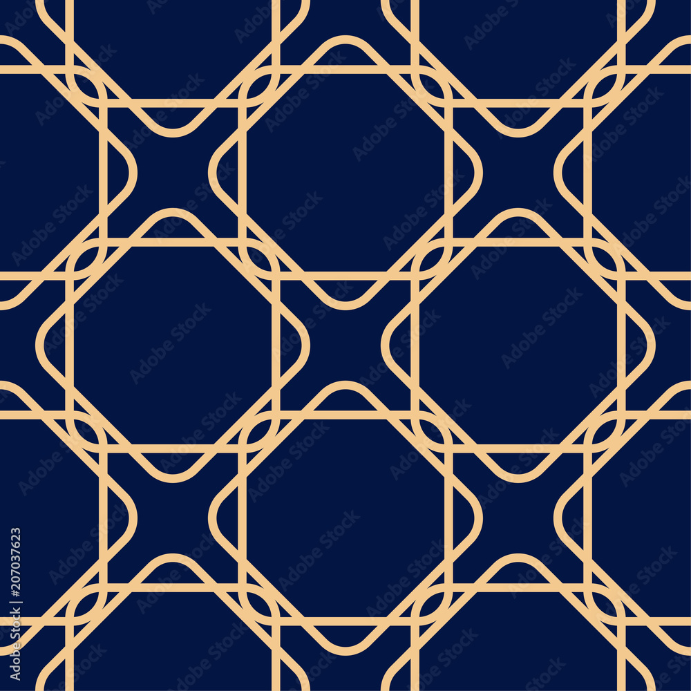 Golden blue geometric ornament. Seamless pattern Golden blue geometric ornament. Seamless pattern